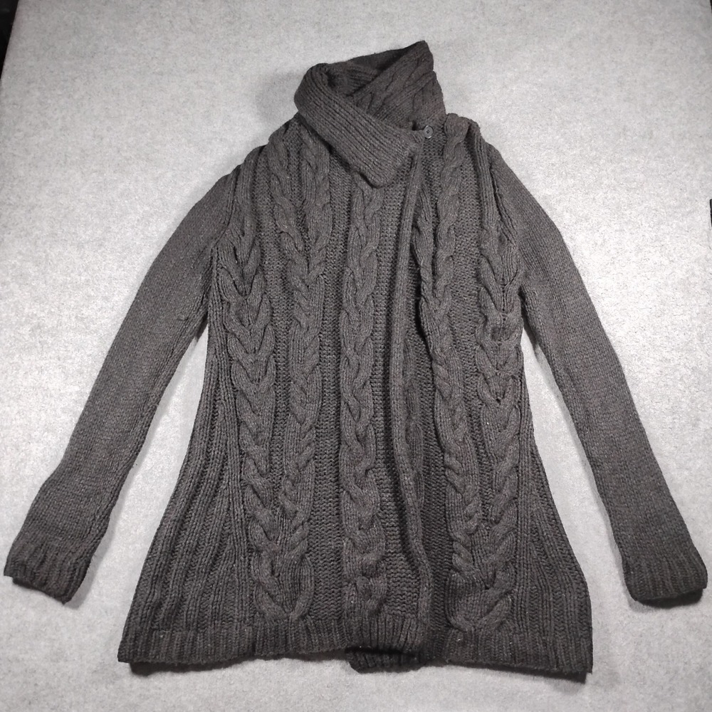 Vince Women's Gray Wool Yak Hair Cable Knit Button Collar Cardigan Sweater M